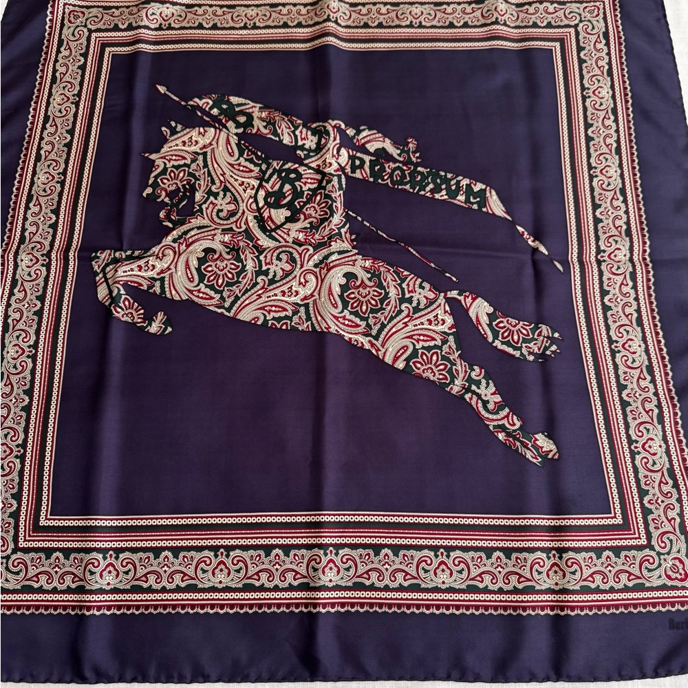 Burberrys Rare Vintage 80’s-90’s Prorsum Equestrian Signed Silk HandRolled Scarf